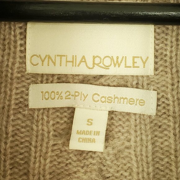 Cynthia Rowley / 100% Cashmere Cable-knit Cardigan / Tan, Size S - Picture 6 of 11